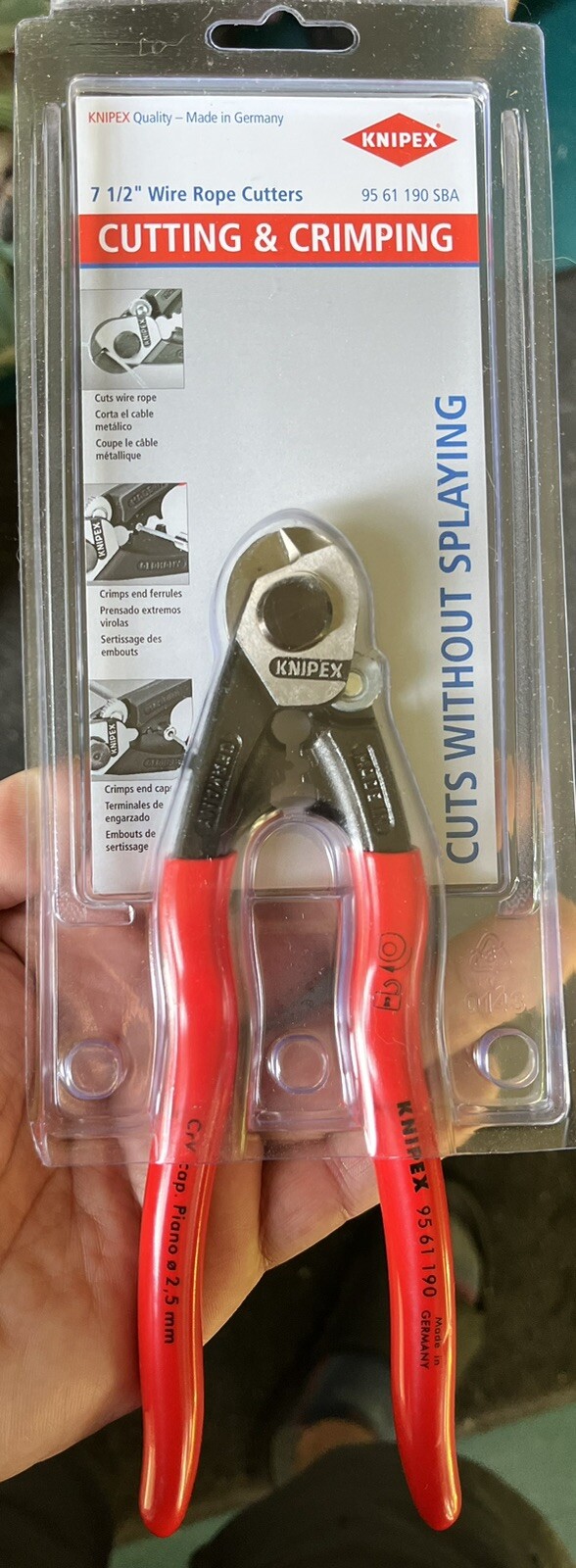 Knipex 7 1/2 Wire Rope Cutter 9561190 Piano Crimper Highest Quality