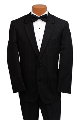 40XL Mens Black w/ Brown Pinstripe Tuxedo Jacket & Pants Unique Party Tux Set