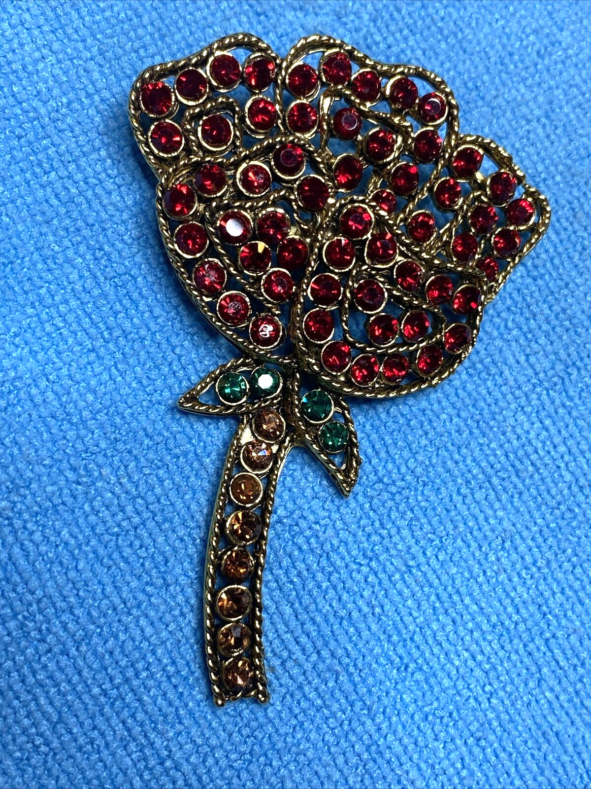 Rhinestone Red Rose Brooch – Zinc Alloy Floral Lapel Pin, 6 X 2.6 Cm, For Wedding, Birthday & Formal Events