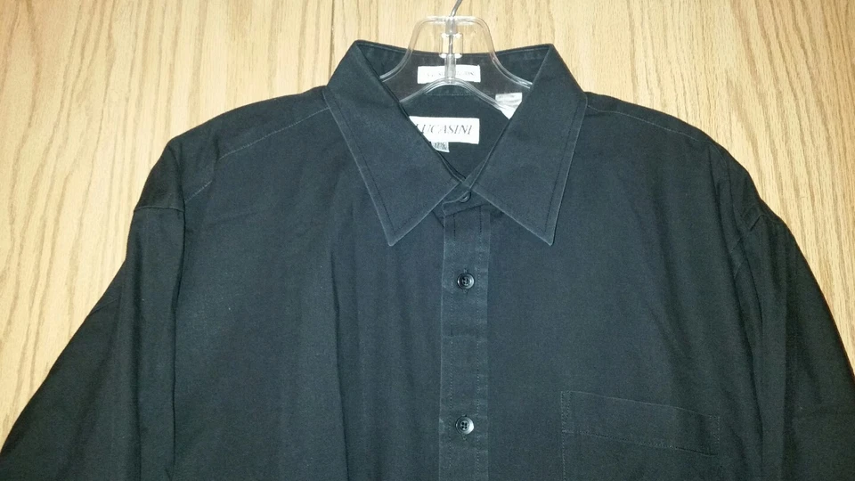 Изящный черный LUCASINI размер 17,5 34/35 рубашка w/карман хлопок  - Изображение 3 из 4