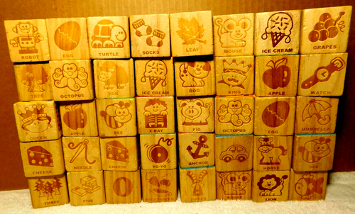 Playskool~Alphabet, Numbers, & Pictures Wooden Building Toy Playing Blocks 2013 - Picture 7 of 20