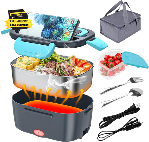 Electric Lunch Box, Food Warmer Heater 12V 24V 110V, 80W Faster Heated Lunch Box