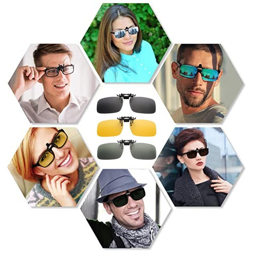 Unisex Sunglasses Clip On Flip Up Glasses Sun Holiday Mens Womens Driving♡ - Picture 3 of 12