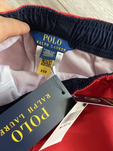 NWT Polo Ralph Lauren swim trunks Youth Sz 10/12 Red stretch waistband - Picture 5 of 7