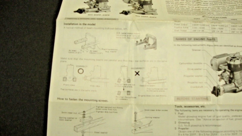 Vintage Instruction Sheet O.S. FP Series Model Plane Engines AS PICTURED - Image 4 of 4
