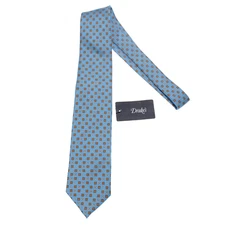 Drake's NWT Neck Tie in Light Blue with Orange/White Geometric Pattern 100% Silk
