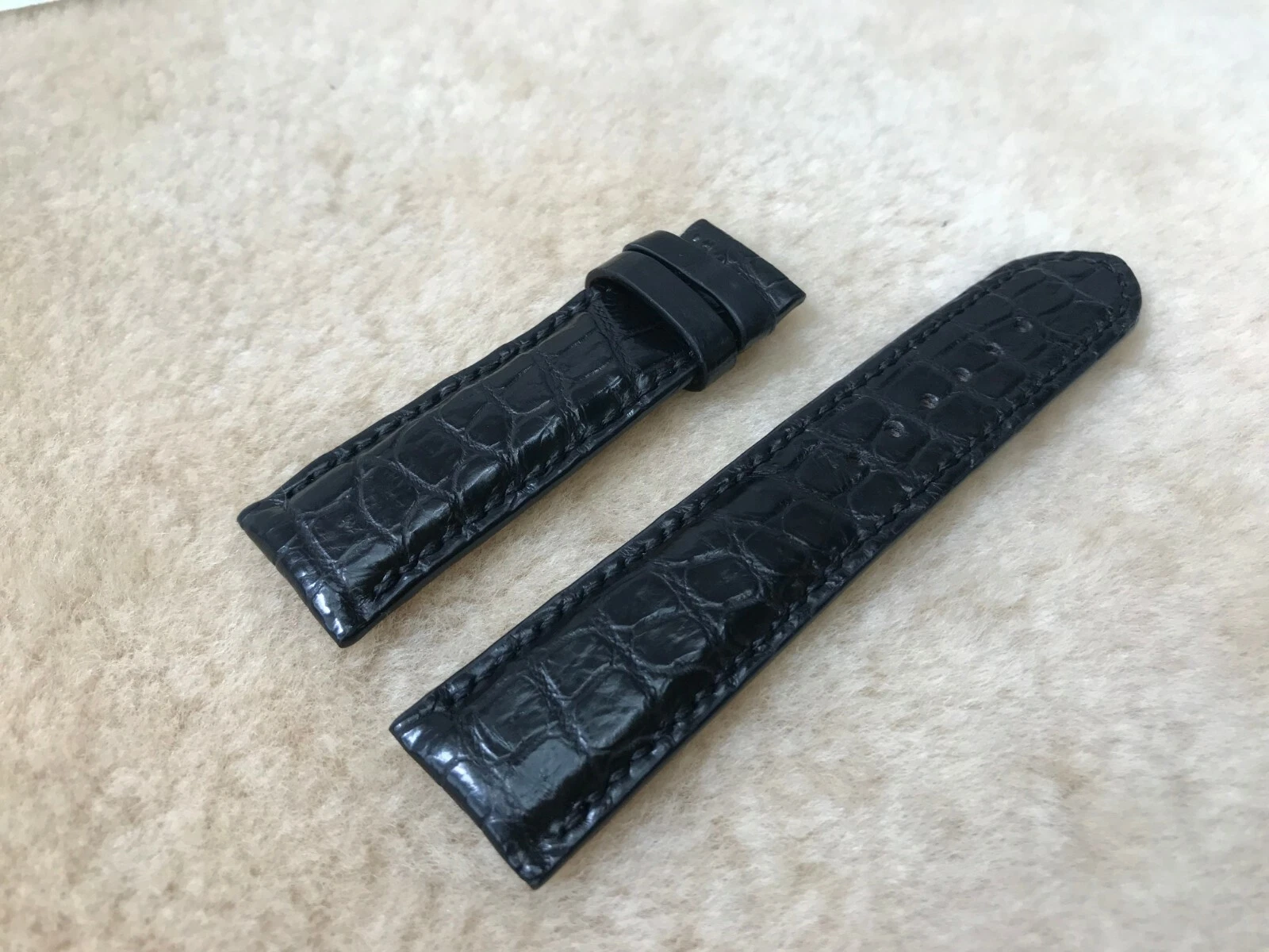 22mm/20mm Black Alligator Crocodile Embossed Leather Watch Strap Band