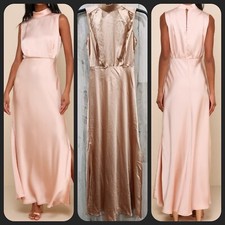 LULUS Classic Elegance Blush Satin Sleeveless Mock Neck Maxi Dress Size SMALL 