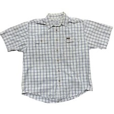 Carhartt Workwear Vintage Button Down White Blue Shirt Men's Size Large