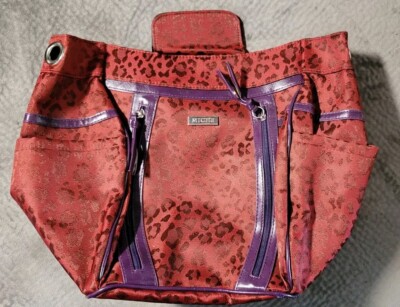 Miche TINA DEMI Red Cheetah Purple Accents Front Zippers Side Pockets Shell NWOT