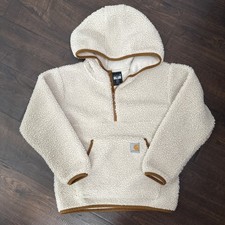 Carhartt Sherpa Fleece Pullover Youth Size S 8 Cream Zip Hoodie Pocket Pouch