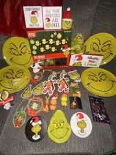Huge Grinch Lot Christmas Holiday Lot Of 30!, Plates, Pins, Ornaments, Lights,