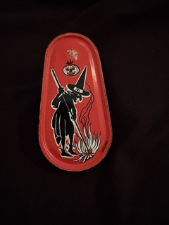 Vintage Halloween Tin Litho WITCH FIRE Kirchhoff Spinner Noisemaker WORKS