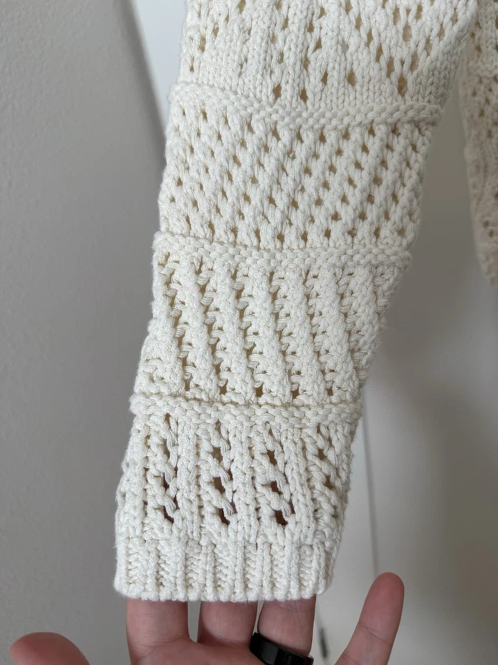 Suéter feminino Rag & Bone tamanho P marfim crochê malha aberta gola redonda mistura de algodão - Imagem 4 de 4
