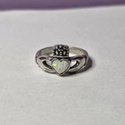 Vintage ​Sterling Silver Claddagh Ring with Heart Shaped Opal Size 6 Signed WM