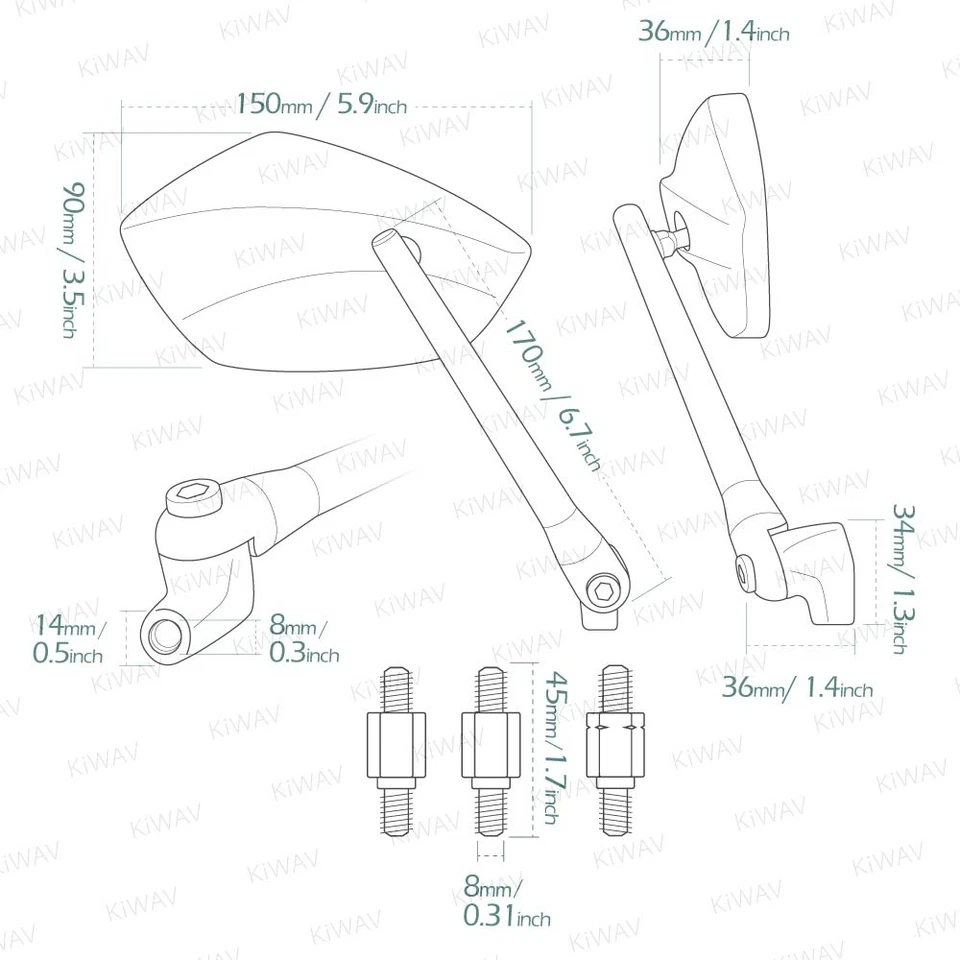 Espejos retrovisores convexos VAWiK PalmII negro chorro de arena 8 mm se adapta a scooters Kymco SYM Yamaha Foto 2 de 4