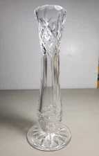 VTG Royal Doulton Cut Crystal Bud Vase With Flared Faceted Rim & Starburst Base