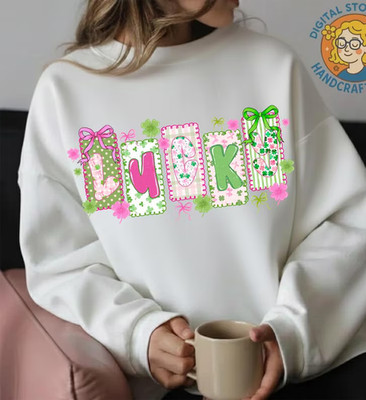 Preppy Lucky Blessed Vibes Crewneck Sweatshirt Aesthetic Trendy Gift