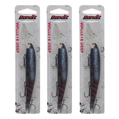 (Lot of 3) Bandit Walleye Deep Black Scarlett 4.75 in 5/8 oz Trolling Crankbait