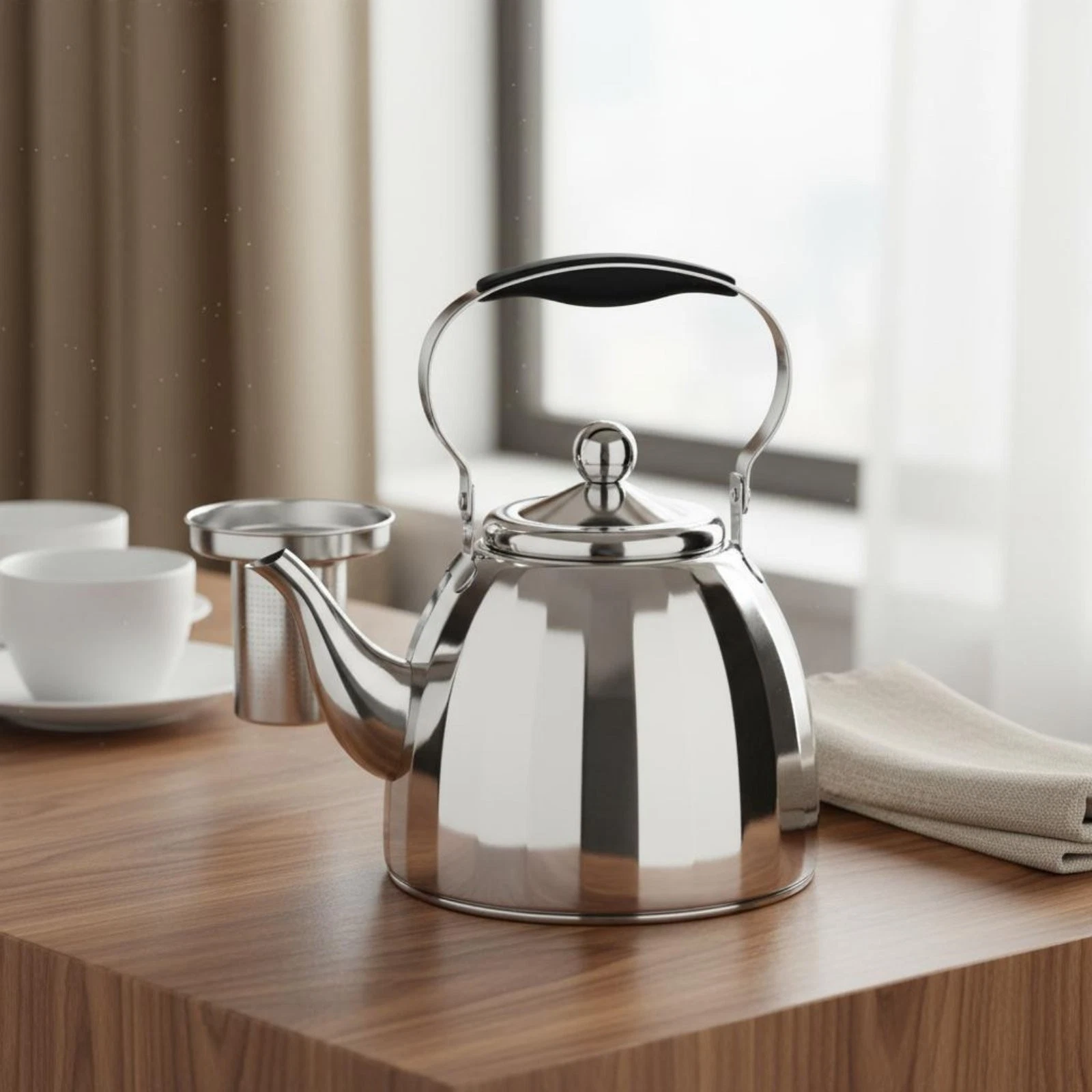 Stainless Steel Teapot with Infuser Ergonomic Handle Metal Teapot with Infuser
