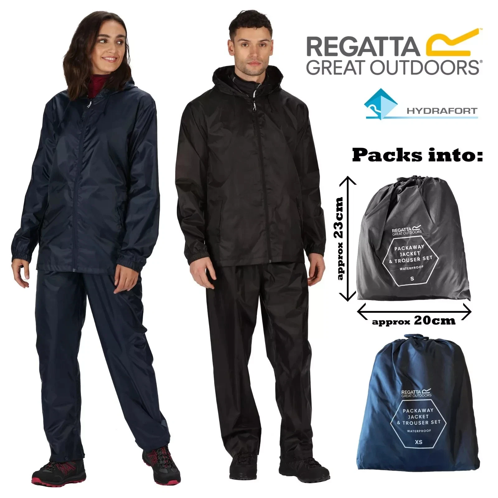 Size Small Navy Blue Regatta Packaway Trousers & Jacket Waterproof Windproof