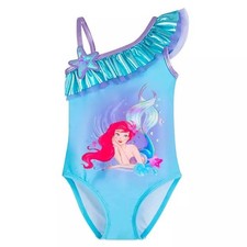 Disney Store Ariel Girl's Swimsuit Little Mermaid One Piece Iridescent Ruffles