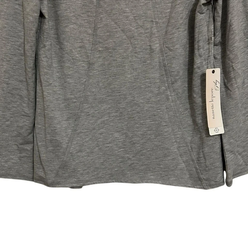 Sudadera recortada NANETTE LEPORE NUEVA CON ETIQUETAS gris jaspeado manga larga acampanada L Foto 4 de 4