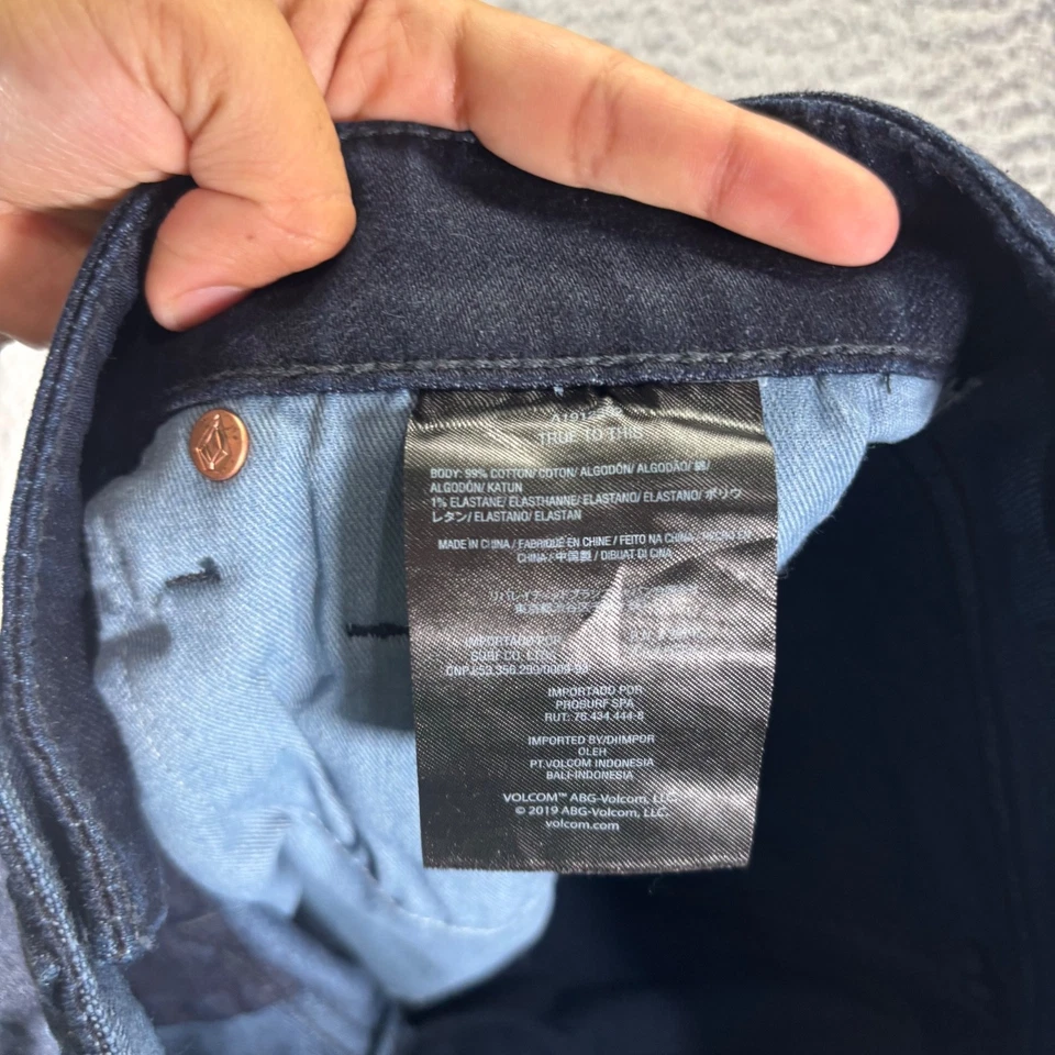 Volcom Jeans Mens 28x32 Blue Dark Wash Cotton Stretch Vorta Slim Straight Denim - Image 4 of 4