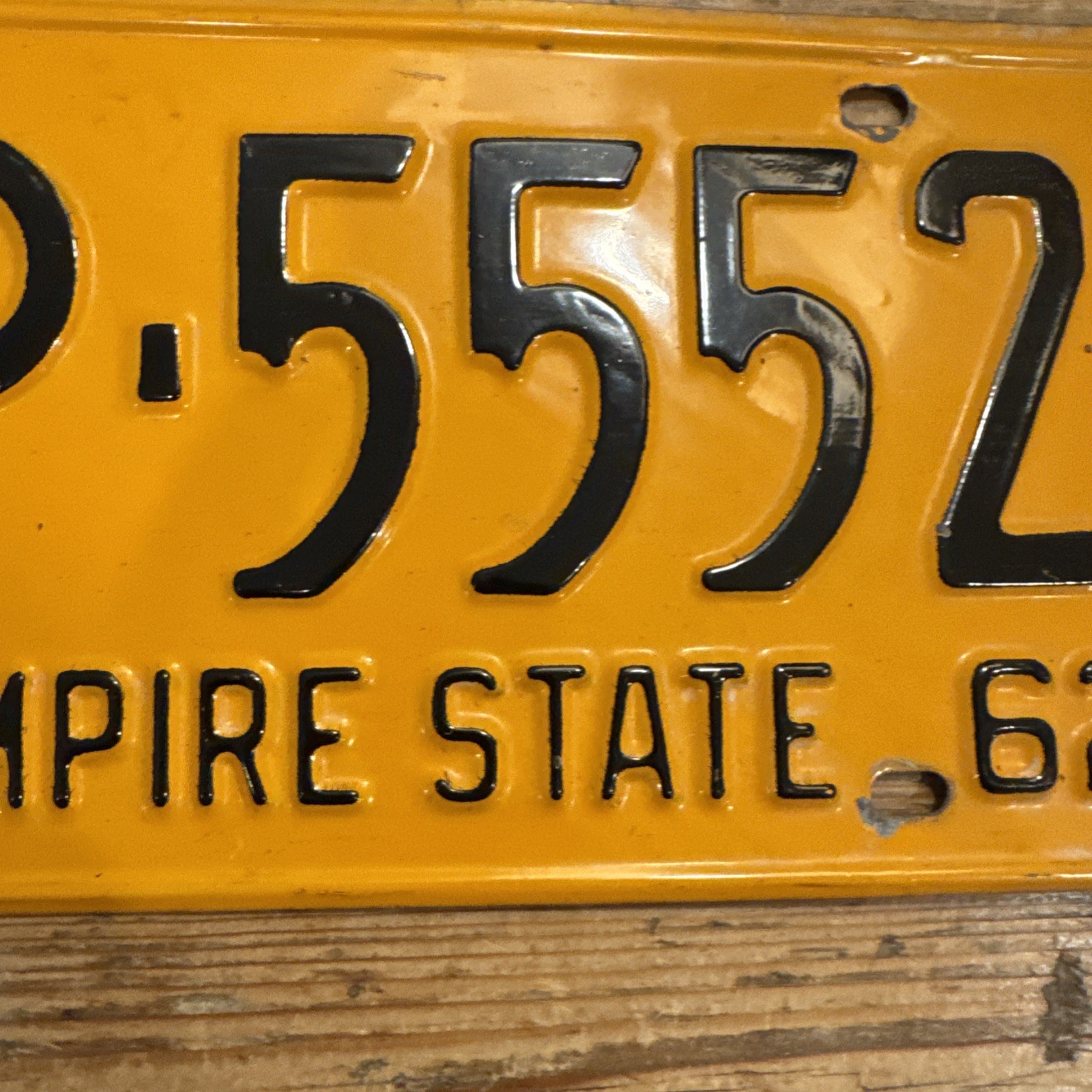 Vintage 1962 New York License Plate Cooperstown ⚾️ Otsego Co # KP 5552. Triple 5