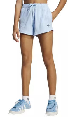 Adidas Originals Ribbed Shorts Clear Sky JI5796 Youth Big Girls' Size Medium NEW