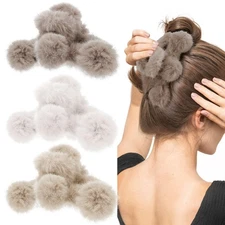 TIHEBAX Fuzzy Hair Clips 3PCS 5.5IN Fluffy Hairball Claw Clip Jumbo Large Cla...
