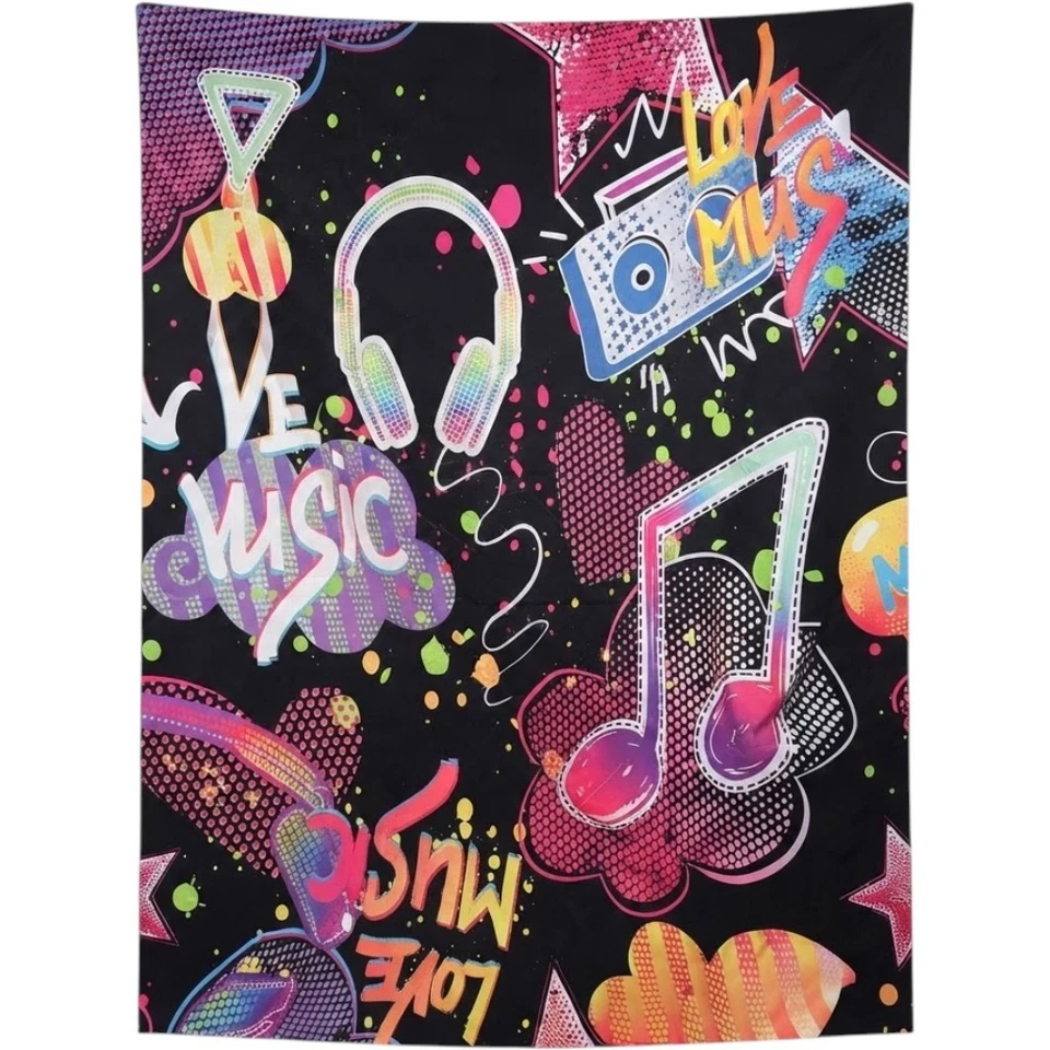 Retro 90s Love Music Graffiti Tapiz de Pared 92x67 Neón Boombox Auriculares Edredón - Imagen 1 de 4