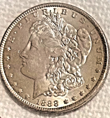 1888 P Morgan  AU with lots of luster very nice & bright free ship Sigma tested+