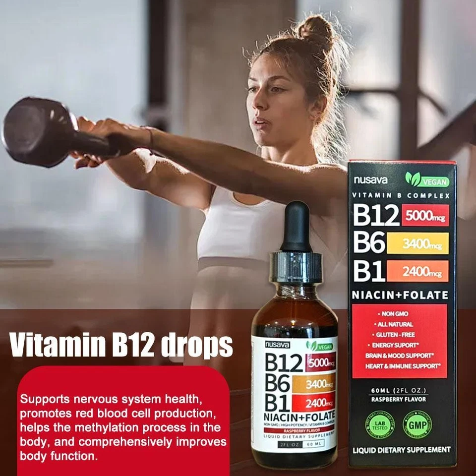 1-3X Vitamin B12 and B6 Liquid Drops, B12 Sublingual BComplex - B12 5000mcg60ml - Bild 4 von 4
