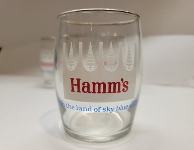 Hamm's Beer Glasses 2x Pine Trees Gold Rim - Vtg 1960s