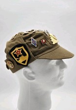 Vintage Soviet Union Military Pilotka Cap Hat W/14 Pins 2 Patches medals Army