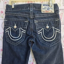 True Religion Ricky Men's Dark Wash Straight Leg Jeans White Stitching Size 29