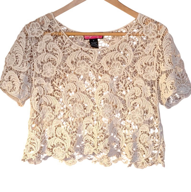 Say What? Cream Lace Crop Top Medium Y2k Cottagecore Shabby Chic Fairy