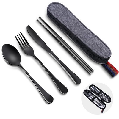 Reusable Travel Utensils Set with Case, Premium Stainless Steel Flatware,
