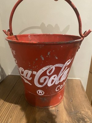 Vintage Coca Cola Eiskübel aus Metall mit Griff