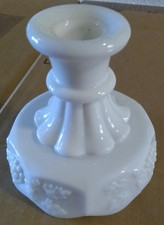 MCM Milk Glass Candlestick Holder By Westmoreland Elegant Grape Panel Design