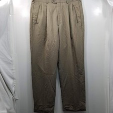 Haggar Men's Classic Fit Straight Leg Dress Pants Tan Pleated Front Cuffed 34-32