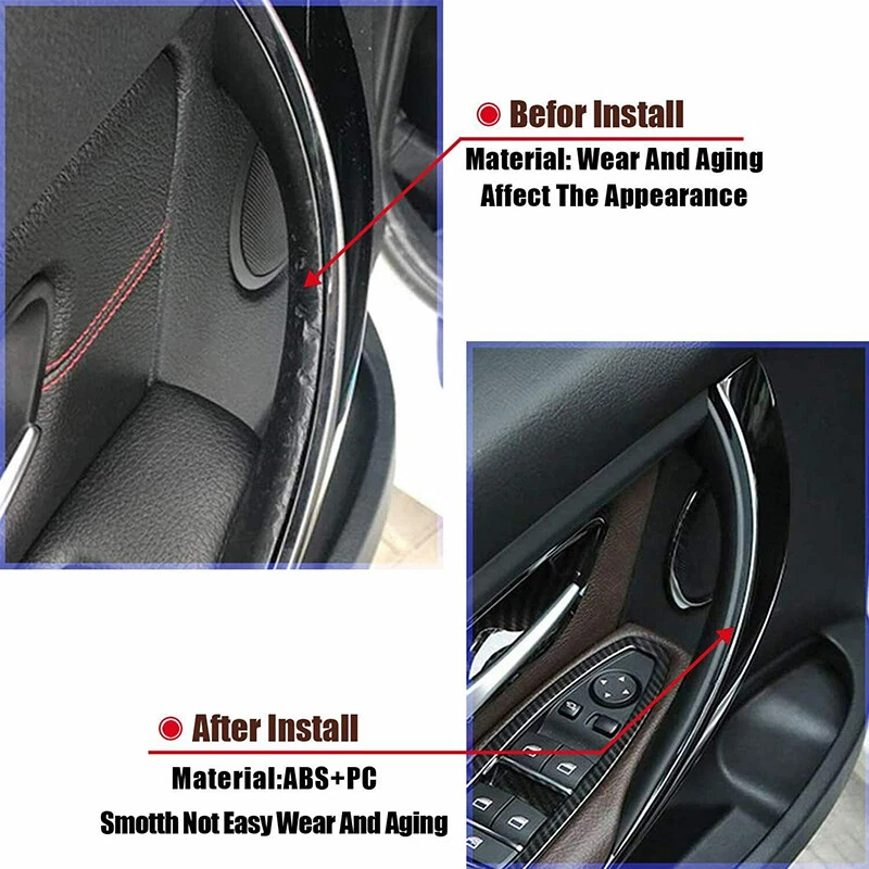 Par de cubiertas interiores de manija de puerta de plástico ABS negro aptas para BMW 335i 335Li 320i 320Li Foto 2 de 4