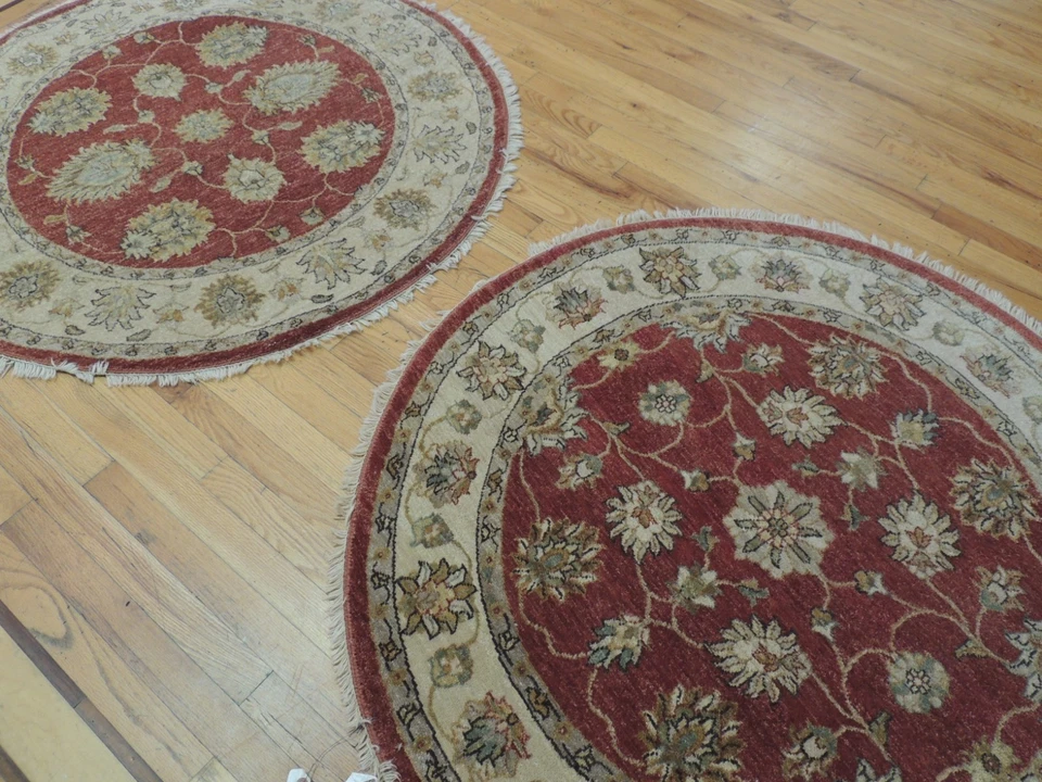 4x4 Round Area Rug Peshawar wool Rust (PAIR available, price is for one) - Image 2 of 4