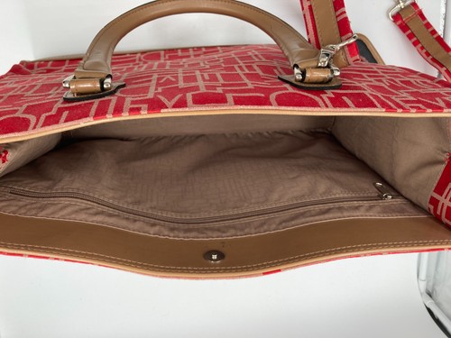 Diane Von Furstenberg Red/ Gold  Monogram Canvas Leather Tote Bag - Picture 7 of 8