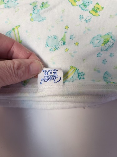Vintage Carter's 36x36 100% Cotton Baby Blanket Blue Green Mother Goose USA Made - Picture 10 of 15