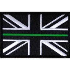 Thin Green Line Union Jack Hook Fastener Backed Patch SMALL Ambulance Paramedic