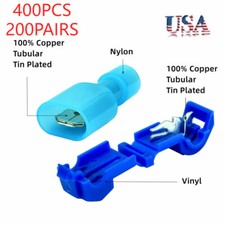 400X T-Taps  Male Disconnect Wire Connectors Gauge Blue 16-14 AWG Terminals
