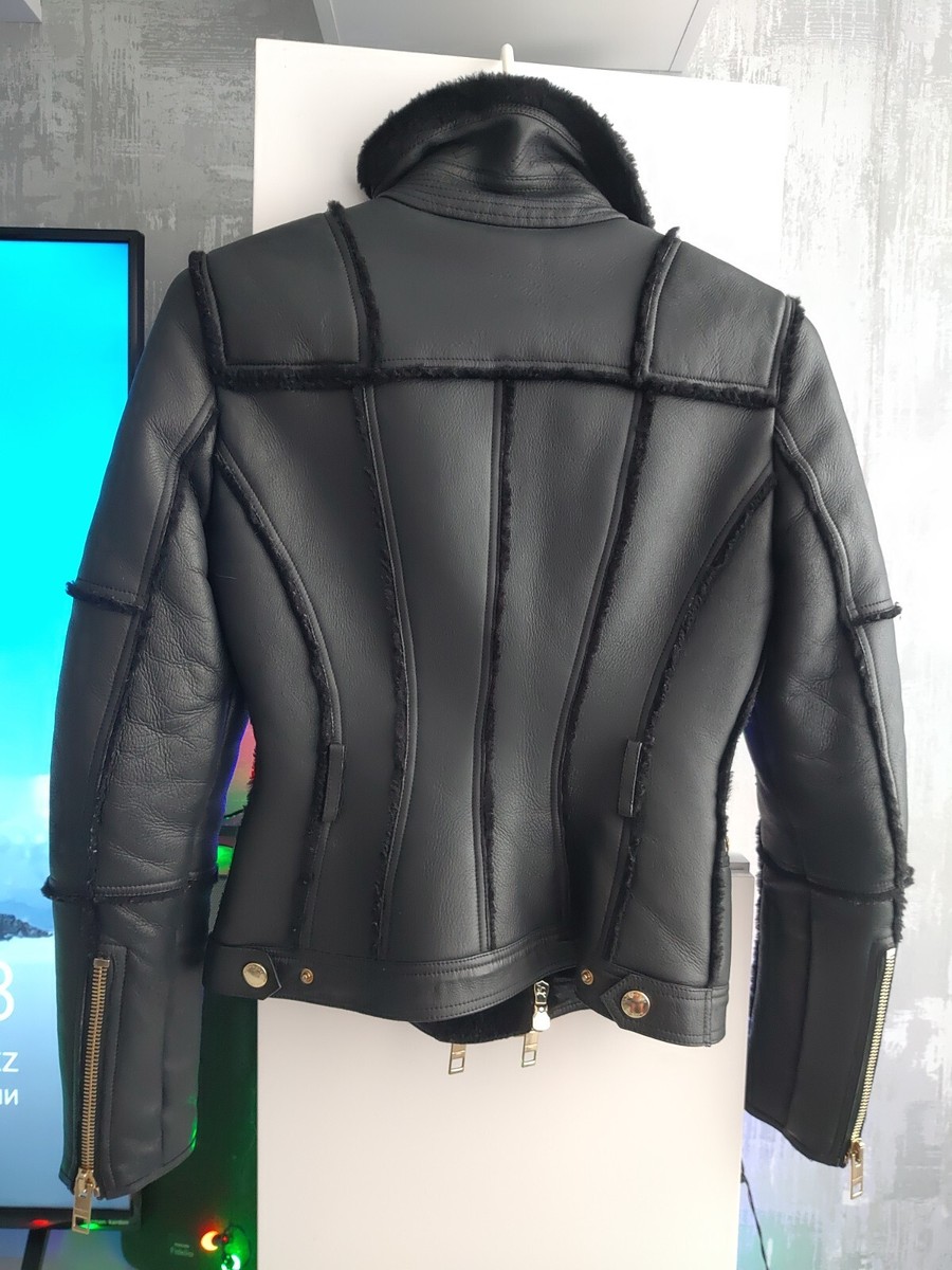BURBERRY LONDON ブラック ジャケット サイズ36 Burberry London Black Lamb Shearling Leather Bomber Zip