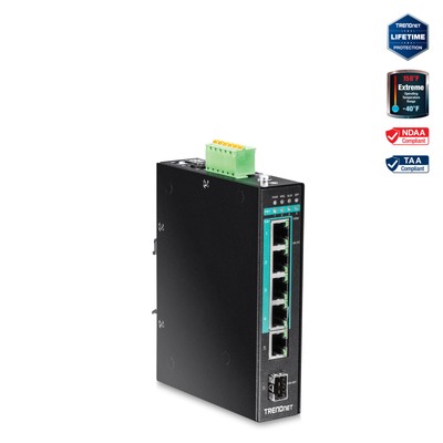 TRENDnet TI-PG541 5-port Hardened Industrial Gigabit PoE+ DIN-Rail Switch